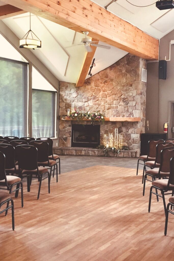 Wedding ceremony setup at Toronto Ski Club in Blue Mountain