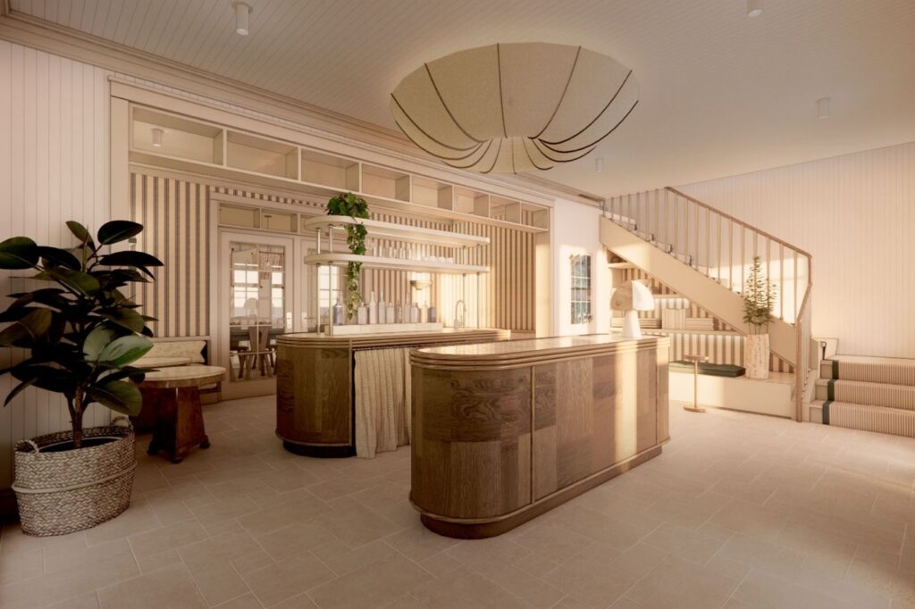 Lounge and gathering space at Leeward House